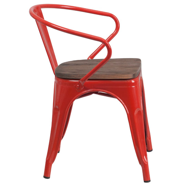 English Elm Commercial Grade Metal Chair with Wood Seat and Arms