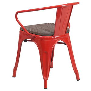 English Elm Commercial Grade Metal Chair with Wood Seat and Arms