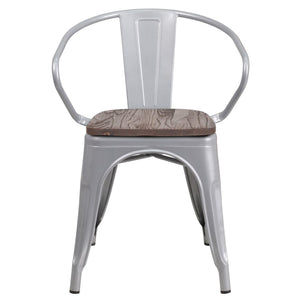 English Elm Commercial Grade Metal Chair with Wood Seat and Arms