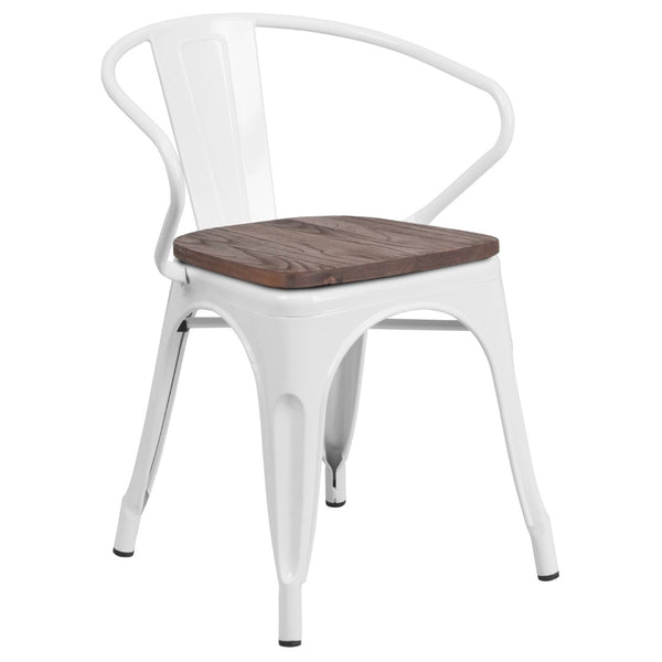 English Elm Commercial Grade Metal Chair with Wood Seat and Arms