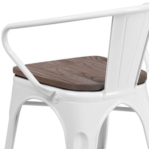 English Elm Commercial Grade Metal Chair with Wood Seat and Arms