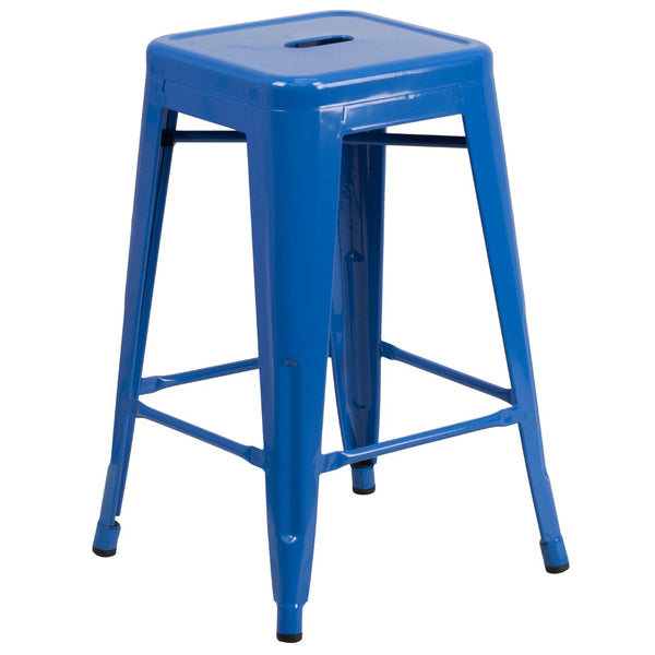 English Elm Commercial Grade Kai Commercial Grade 24" High Backless Metal Indoor-Outdoor Counter Height Stool with Square Seat