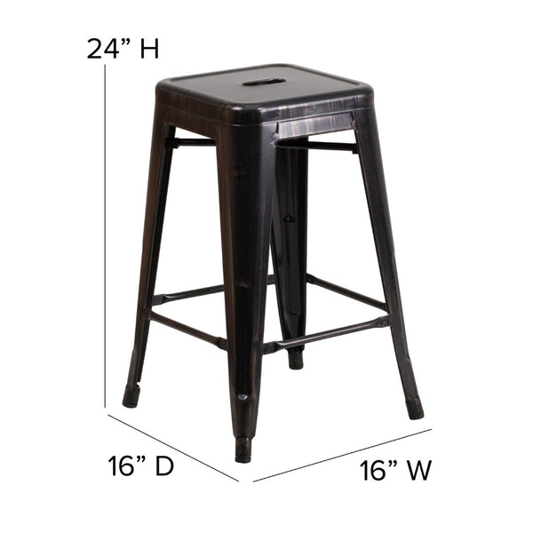 English Elm Commercial Grade Kai Commercial Grade 24" High Backless Metal Indoor-Outdoor Counter Height Stool with Square Seat
