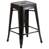 English Elm Commercial Grade Kai Commercial Grade 24" High Backless Metal Indoor-Outdoor Counter Height Stool with Square Seat