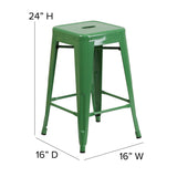 English Elm Commercial Grade Kai Commercial Grade 24" High Backless Metal Indoor-Outdoor Counter Height Stool with Square Seat