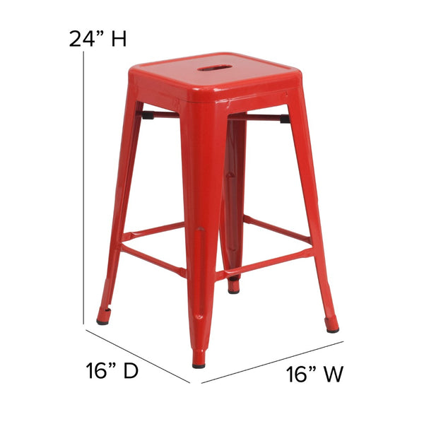 English Elm Commercial Grade Kai Commercial Grade 24" High Backless Metal Indoor-Outdoor Counter Height Stool with Square Seat