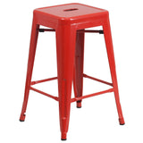 English Elm Commercial Grade Kai Commercial Grade 24" High Backless Metal Indoor-Outdoor Counter Height Stool with Square Seat