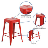 English Elm Commercial Grade Kai Commercial Grade 24" High Backless Metal Indoor-Outdoor Counter Height Stool with Square Seat