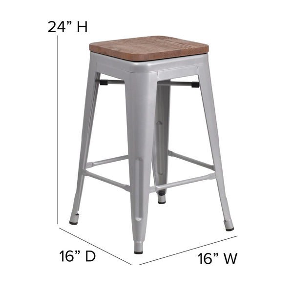 English Elm Commercial Grade Kai Commercial Grade 24" High Backless Metal Indoor-Outdoor Counter Height Stool with Square Seat