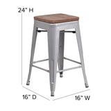 English Elm Commercial Grade Kai Commercial Grade 24" High Backless Metal Indoor-Outdoor Counter Height Stool with Square Seat