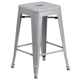 English Elm Commercial Grade Kai Commercial Grade 24" High Backless Metal Indoor-Outdoor Counter Height Stool with Square Seat