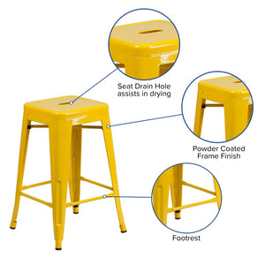 English Elm Commercial Grade Kai Commercial Grade 24" High Backless Metal Indoor-Outdoor Counter Height Stool with Square Seat