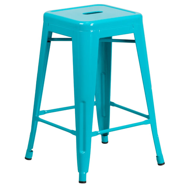 English Elm Commercial Grade Commercial Grade 24" High Backless Indoor-Outdoor Counter Height Stool