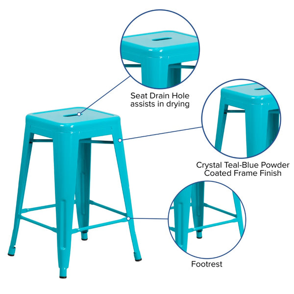 English Elm Commercial Grade Commercial Grade 24" High Backless Indoor-Outdoor Counter Height Stool