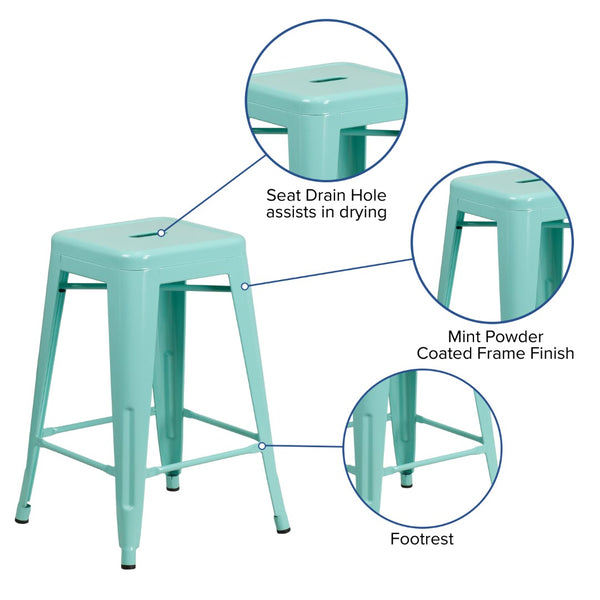 English Elm Commercial Grade Commercial Grade 24" High Backless Indoor-Outdoor Counter Height Stool