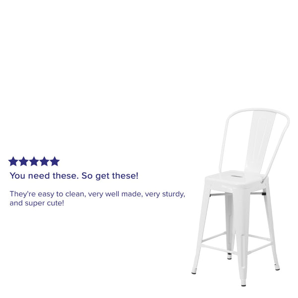 English Elm Commercial Grade Kai Commercial Grade 24" High Metal Indoor-Outdoor Counter Height Stool with Removable Back