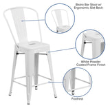 English Elm Commercial Grade Kai Commercial Grade 24" High Metal Indoor-Outdoor Counter Height Stool with Removable Back