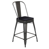 English Elm Commercial Grade Commercial Grade 24" High Metal Indoor-Outdoor Counter Height Stool with Removable Back and All-Weather Poly Resin Seat