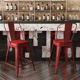 English Elm Commercial Grade Commercial Grade 24" High Metal Indoor-Outdoor Counter Height Stool with Removable Back and All-Weather Poly Resin Seat