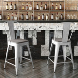 English Elm Commercial Grade Commercial Grade 24" High Metal Indoor-Outdoor Counter Height Stool with Removable Back and Gray All-Weather Poly Resin Seat