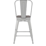 English Elm Commercial Grade Commercial Grade 24" High Metal Indoor-Outdoor Counter Height Stool with Removable Back and Gray All-Weather Poly Resin Seat