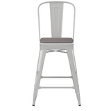 English Elm Commercial Grade Commercial Grade 24" High Metal Indoor-Outdoor Counter Height Stool with Removable Back and Gray All-Weather Poly Resin Seat