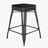 English Elm Commercial Grade Commercial Grade 24" High Backless Metal Indoor-Outdoor Counter Height Stool with Poly Resin Wood Seat