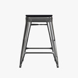 English Elm Commercial Grade Commercial Grade 24" High Backless Metal Indoor-Outdoor Counter Height Stool with Poly Resin Wood Seat