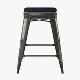 English Elm Commercial Grade Commercial Grade 24" High Backless Metal Indoor-Outdoor Counter Height Stool with Poly Resin Wood Seat