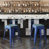 English Elm Commercial Grade Commercial Grade 24" High Backless Metal Indoor-Outdoor Counter Height Stool with Teal- Poly Resin Wood Seat