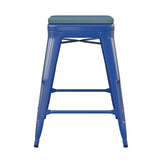 English Elm Commercial Grade Commercial Grade 24" High Backless Metal Indoor-Outdoor Counter Height Stool with Teal- Poly Resin Wood Seat