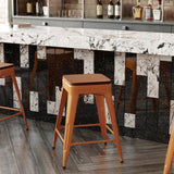 English Elm Commercial Grade Commercial Grade 24" High Backless Metal Indoor-Outdoor Counter Height Stool with Teak Poly Resin Wood Seat