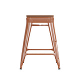 English Elm Commercial Grade Commercial Grade 24" High Backless Metal Indoor-Outdoor Counter Height Stool with Teak Poly Resin Wood Seat