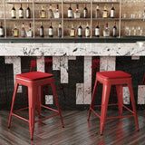 English Elm Commercial Grade Commercial Grade 24" High Backless Metal Indoor-Outdoor Counter Height Stool with Poly Resin Wood Seat