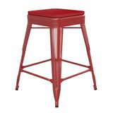 English Elm Commercial Grade Commercial Grade 24" High Backless Metal Indoor-Outdoor Counter Height Stool with Poly Resin Wood Seat