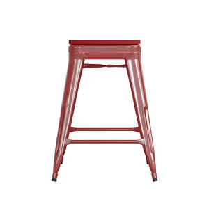 English Elm Commercial Grade Commercial Grade 24" High Backless Metal Indoor-Outdoor Counter Height Stool with Poly Resin Wood Seat