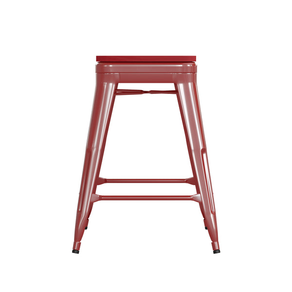 English Elm Commercial Grade Commercial Grade 24" High Backless Metal Indoor-Outdoor Counter Height Stool with Poly Resin Wood Seat