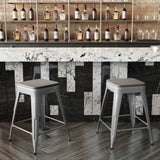 English Elm Commercial Grade Commercial Grade 24" High Backless Silver Metal Indoor-Outdoor Counter Height Stool with Poly Resin Wood Seat