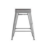 English Elm Commercial Grade Commercial Grade 24" High Backless Silver Metal Indoor-Outdoor Counter Height Stool with Poly Resin Wood Seat