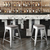 English Elm Commercial Grade Commercial Grade 24" High Backless Metal Indoor-Outdoor Counter Height Stool with Gray Poly Resin Wood Seat