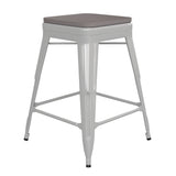 English Elm Commercial Grade Commercial Grade 24" High Backless Metal Indoor-Outdoor Counter Height Stool with Gray Poly Resin Wood Seat