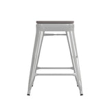 English Elm Commercial Grade Commercial Grade 24" High Backless Metal Indoor-Outdoor Counter Height Stool with Gray Poly Resin Wood Seat