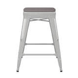 English Elm Commercial Grade Commercial Grade 24" High Backless Metal Indoor-Outdoor Counter Height Stool with Gray Poly Resin Wood Seat