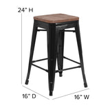 English Elm Commercial Grade 24" High Backless Metal Counter Height Stool with Square Wood Seat