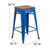 English Elm Commercial Grade 24" High Backless Metal Counter Height Stool with Square Wood Seat