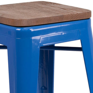 English Elm Commercial Grade 24" High Backless Metal Counter Height Stool with Square Wood Seat