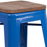 English Elm Commercial Grade 24" High Backless Metal Counter Height Stool with Square Wood Seat