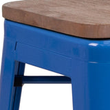 English Elm Commercial Grade 24" High Backless Metal Counter Height Stool with Square Wood Seat