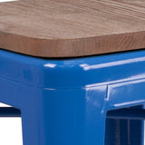 English Elm Commercial Grade 24" High Backless Metal Counter Height Stool with Square Wood Seat