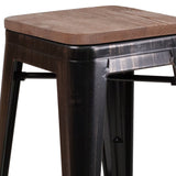 English Elm Commercial Grade 24" High Backless Metal Counter Height Stool with Square Wood Seat